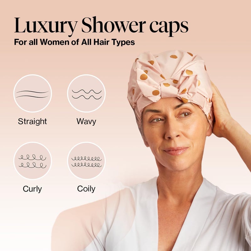 Kitsch Luxury Shower Cap for Women Waterproof - Reusable Shower Cap, Hair Cap for Shower, Waterproof Hair Shower Caps for Long Hair, Non-Slip Cute Shower Cap One Size, Chic Shower Bonnet - Blush Dot - Image 3