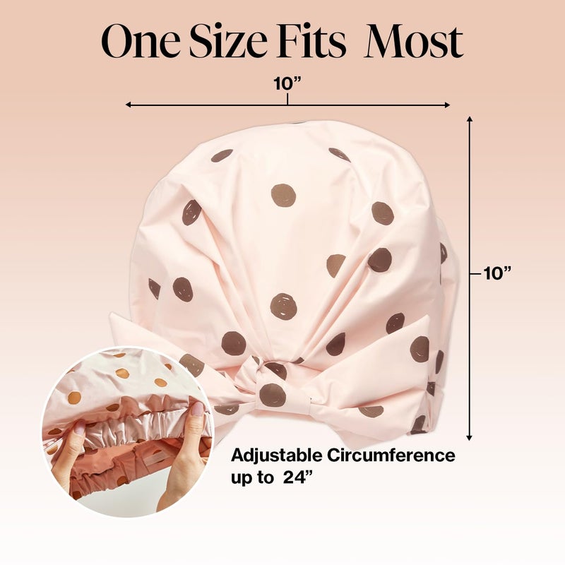 Kitsch Luxury Shower Cap for Women Waterproof - Reusable Shower Cap, Hair Cap for Shower, Waterproof Hair Shower Caps for Long Hair, Non-Slip Cute Shower Cap One Size, Chic Shower Bonnet - Blush Dot - Image 5