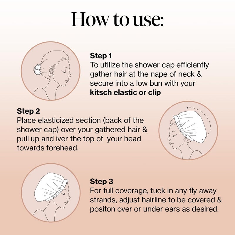 Kitsch Luxury Shower Cap for Women Waterproof - Reusable Shower Cap, Hair Cap for Shower, Waterproof Hair Shower Caps for Long Hair, Non-Slip Cute Shower Cap One Size, Chic Shower Bonnet - Blush Dot - Image 4