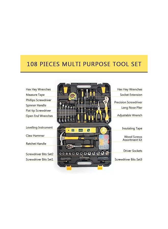 IAF Small Household Mechanic Tool Set - 108 Piece Tool Box Set, Basic Home Tool Kit, Car Tool Set, Mechanic Hand Tool Kit, Tool Kit for Home - Image 3