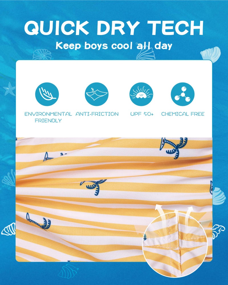 SURF CUZ Boys Swim Trunks Swimsuit for Toddler Boy Bathing Suits Quick Dry Kids Board Shorts UPF 50+ Mesh Swim Shorts Yellow Stripe Palm 2T - Image 3