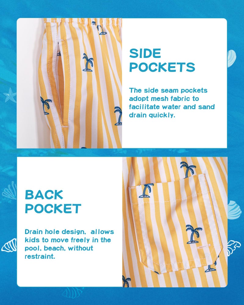 SURF CUZ Boys Swim Trunks Swimsuit for Toddler Boy Bathing Suits Quick Dry Kids Board Shorts UPF 50+ Mesh Swim Shorts Yellow Stripe Palm 2T - Image 5