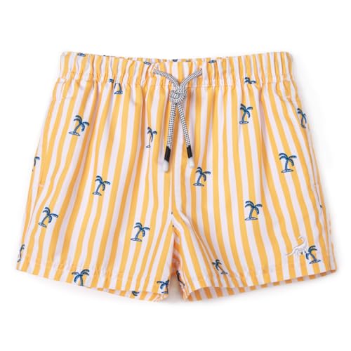 SURF CUZ Boys Swim Trunks Swimsuit for Toddler Boy Bathing Suits Quick Dry Kids Board Shorts UPF 50+ Mesh Swim Shorts Yellow Stripe Palm 2T - Image 1