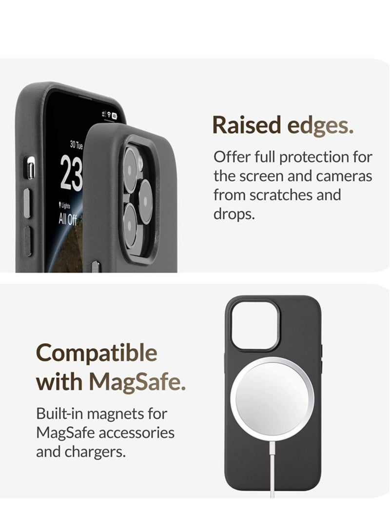 ELTRAZONE (for iPhone 14 Pro Max) - European Nappa Leather Case - Smoothen and Soften Over Time - Compatible with Magsafe - Black - Image 4