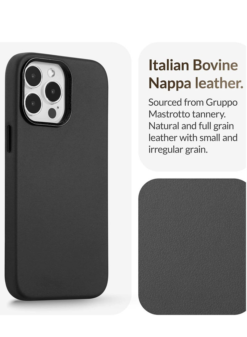 ELTRAZONE (for iPhone 14 Pro Max) - European Nappa Leather Case - Smoothen and Soften Over Time - Compatible with Magsafe - Black - Image 3