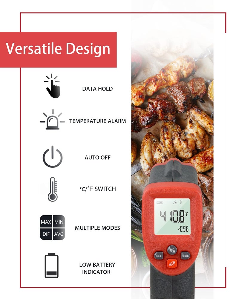 Wintact Infrared Thermometer Temperature Gun, Non-Contact Digital Surface Laser Heat Temp Gun for Kitchen Cooking Food Pizza Oven Grill Fridge -58℉ to 1022℉ - Image 2
