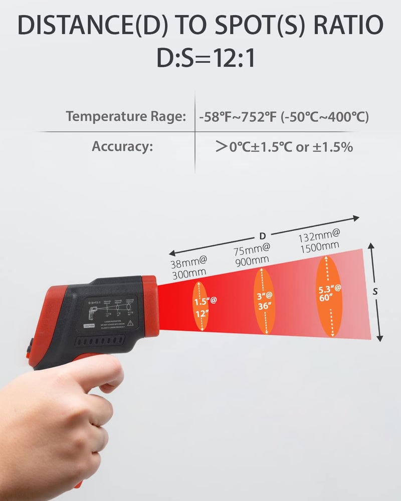 Wintact Infrared Thermometer Temperature Gun, Non-Contact Digital Surface Laser Heat Temp Gun for Kitchen Cooking Food Pizza Oven Grill Fridge -58℉ to 1022℉ - Image 4