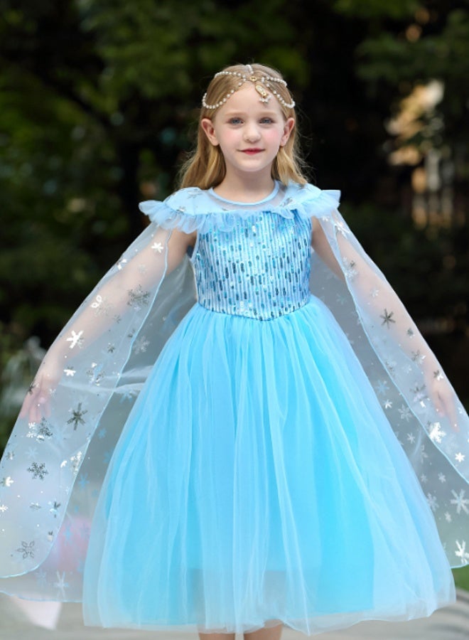 شبيلي فستان تنكري لأميرة الثلج للبنات مع طقم تنكري 8 قطع، فستان سهرة بترتر متلألئ مع تاج وعصا سحرية ومجوهرات وجديلة وحقيبة، مناسب للحفلات وأعياد الميلاد والهالوين للبنات من 2–9 سنوات، مقاس 100–150 سم - Image 5