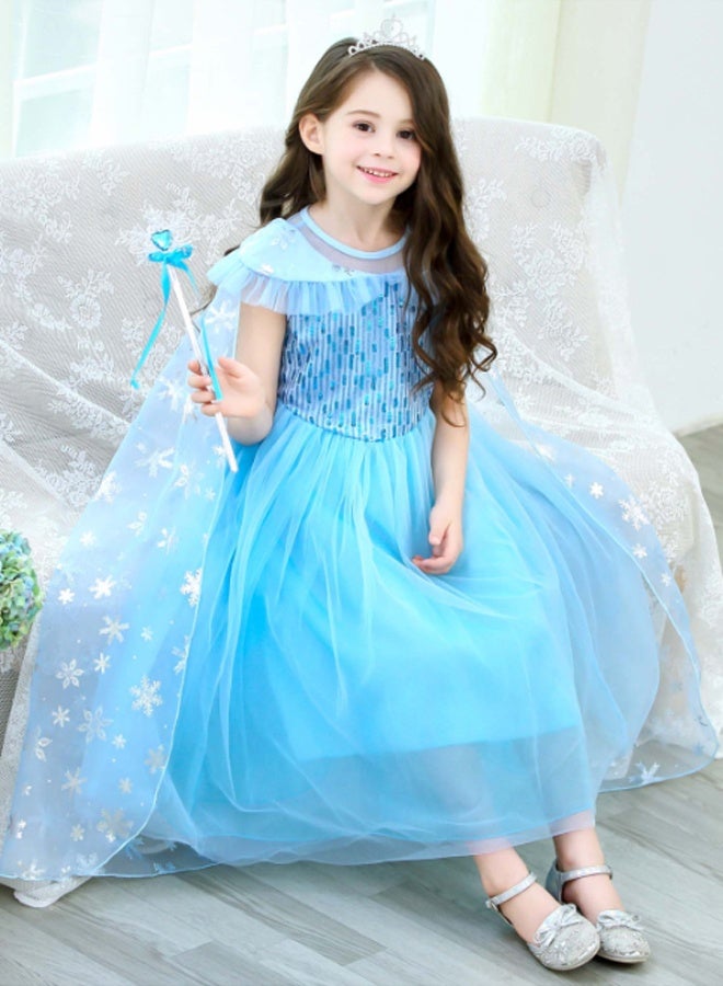 شبيلي فستان تنكري لأميرة الثلج للبنات مع طقم تنكري 8 قطع، فستان سهرة بترتر متلألئ مع تاج وعصا سحرية ومجوهرات وجديلة وحقيبة، مناسب للحفلات وأعياد الميلاد والهالوين للبنات من 2–9 سنوات، مقاس 100–150 سم - Image 2