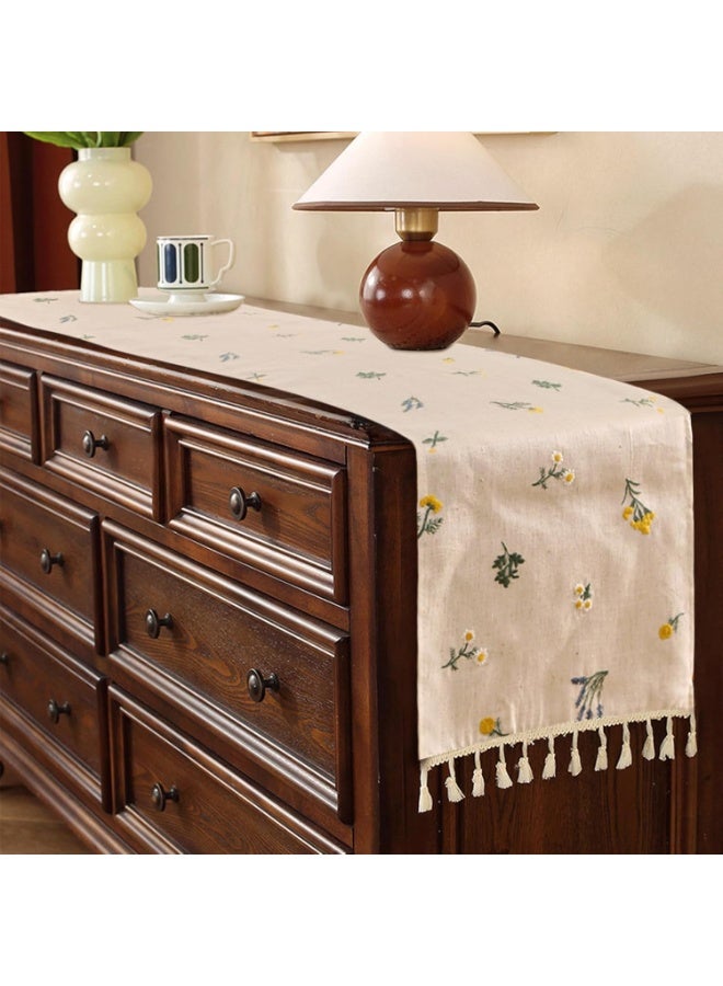 SYOSI Farmhouse Table Runner, Embroidered Cotton Linen Table Runner, Floral Embroidery Tablerunner with Tassels, Daisy and Lavender Rustic Vintage Decor, Dining Room, Kitchen, Cafe, Home Accent, 30x150cm - Image 5
