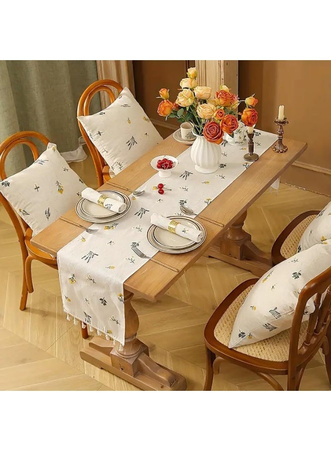 SYOSI Farmhouse Table Runner, Embroidered Cotton Linen Table Runner, Floral Embroidery Tablerunner with Tassels, Daisy and Lavender Rustic Vintage Decor, Dining Room, Kitchen, Cafe, Home Accent, 30x150cm - Image 2