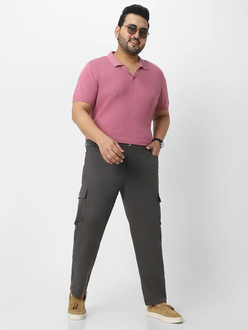 Urbano Fashion  Urbano Plus Men's Charcoal Grey Regular Fit Solid Cargo Chino Pant with 6 Pockets Stretchable for Men | Best Price UAE