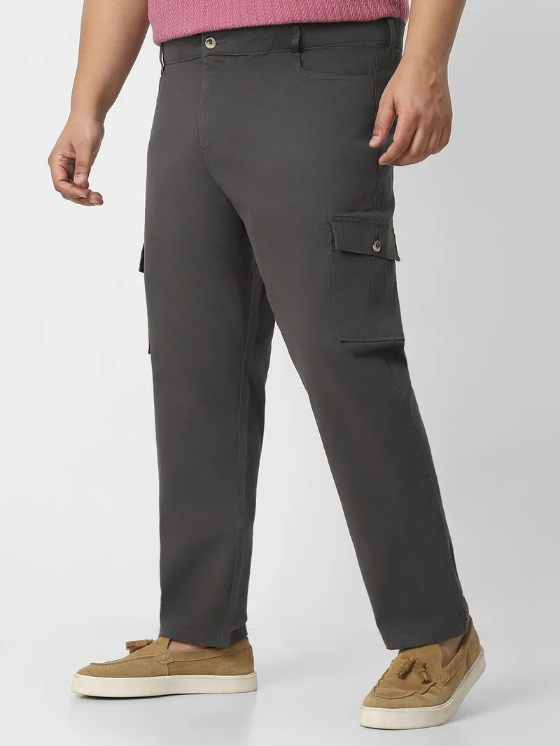 Urbano Fashion Urbano Plus Men's Charcoal Grey Regular Fit Solid Cargo Chino Pant with 6 Pockets Stretchable