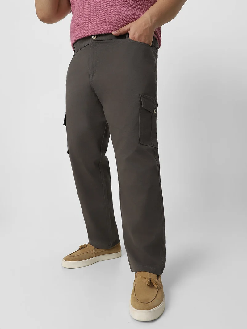 Urbano Plus Men's Charcoal Grey Regular Fit Solid Cargo Chino Pant with 6 Pockets Stretchable