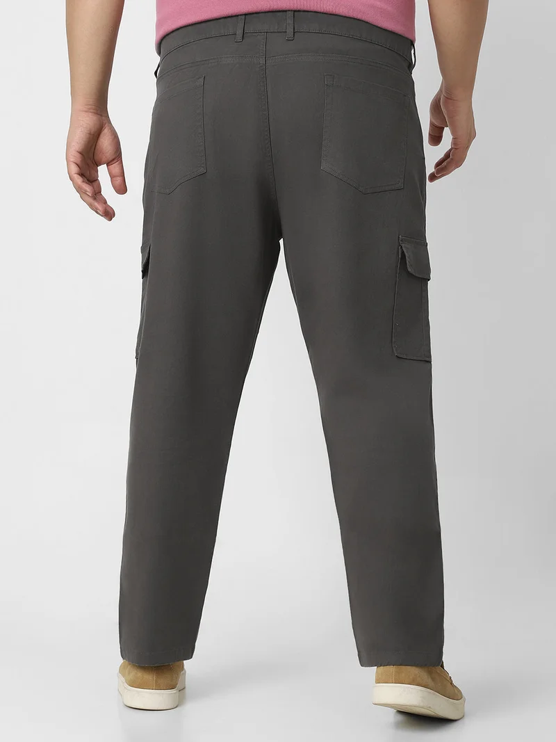 Urbano Fashion  Urbano Plus Men's Charcoal Grey Regular Fit Solid Cargo Chino Pant with 6 Pockets Stretchable for Men | Best Price UAE