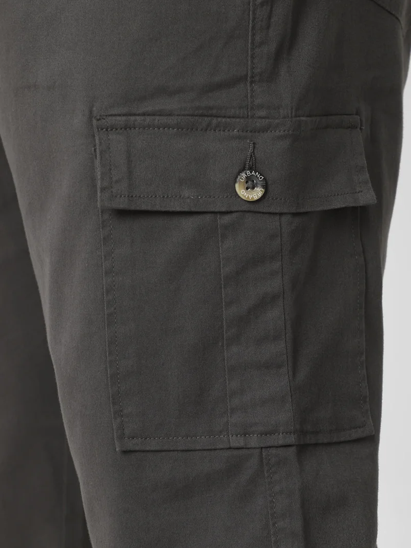 Urbano Fashion  Urbano Plus Men's Charcoal Grey Regular Fit Solid Cargo Chino Pant with 6 Pockets Stretchable for Men | Best Price UAE