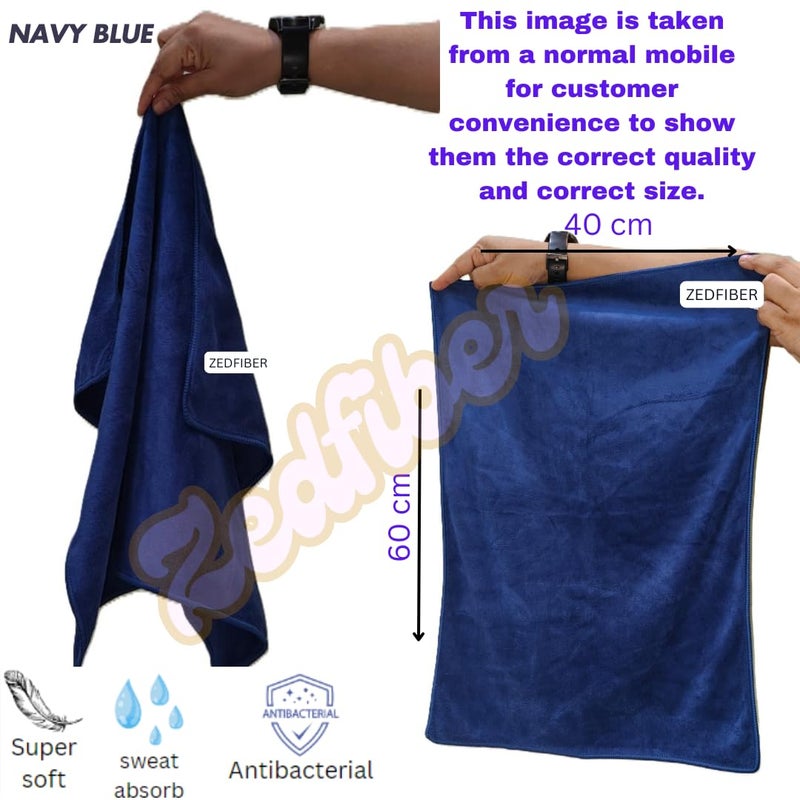 ZEDFIBER Microfiber Towel, 40 x 60 cm, 400 GSM, Navy Blue, Super Soft, Quick Dry - Image 2