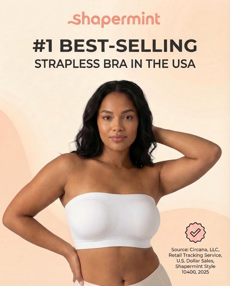 SHAPERMINT Strapless Bras for Women - Bandeau Bra, Small to Plus Size Bras for Women, Strapless Top White - Image 4