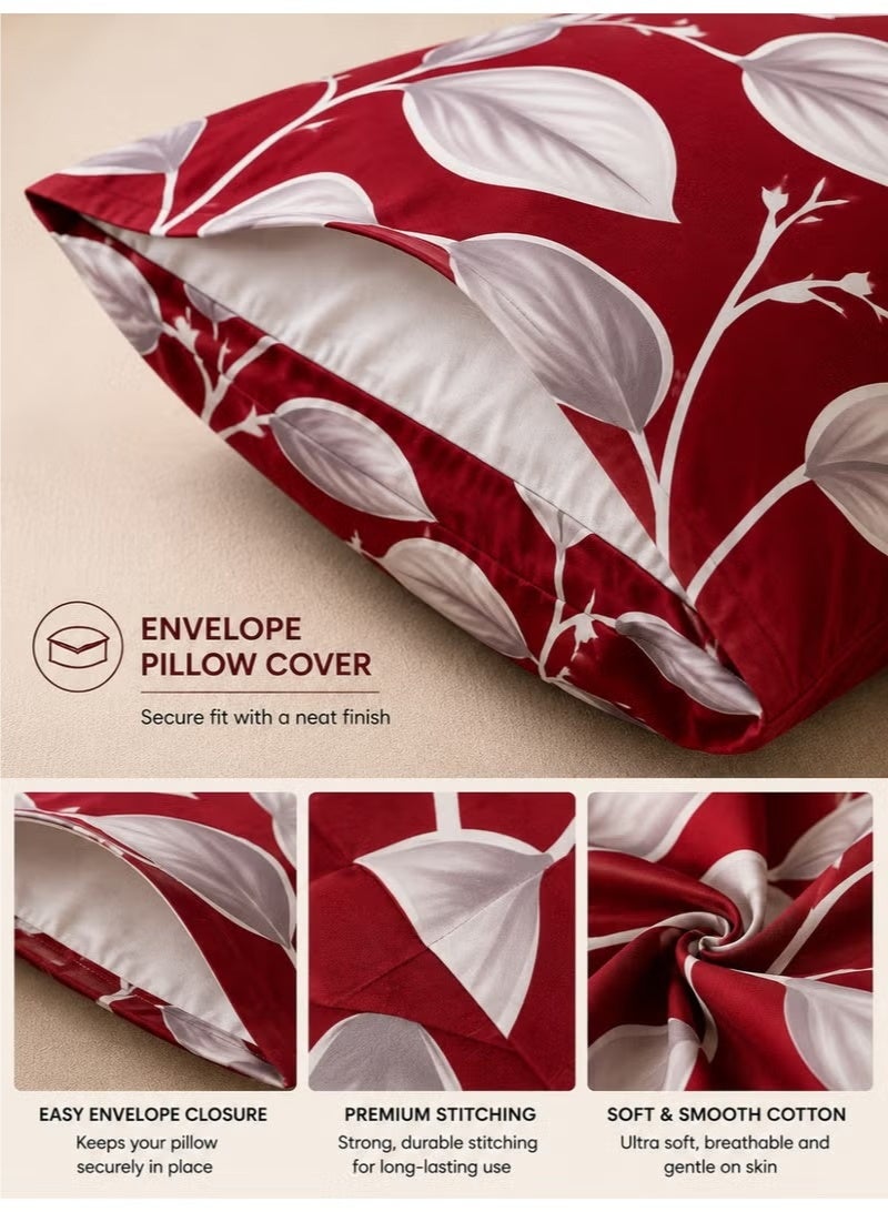 ZEESQUARE 4-Piece Premium Cotton Bedsheet Set Red Honeycomb Leaf Design | Luxury Printed Bed Sheet Set with 1 Fitted Sheet, 1 Flat Sheet & 2 Pillowcases | 100% Cotton Soft Comfortable Bedding Set for King & Single Beds - Image 4
