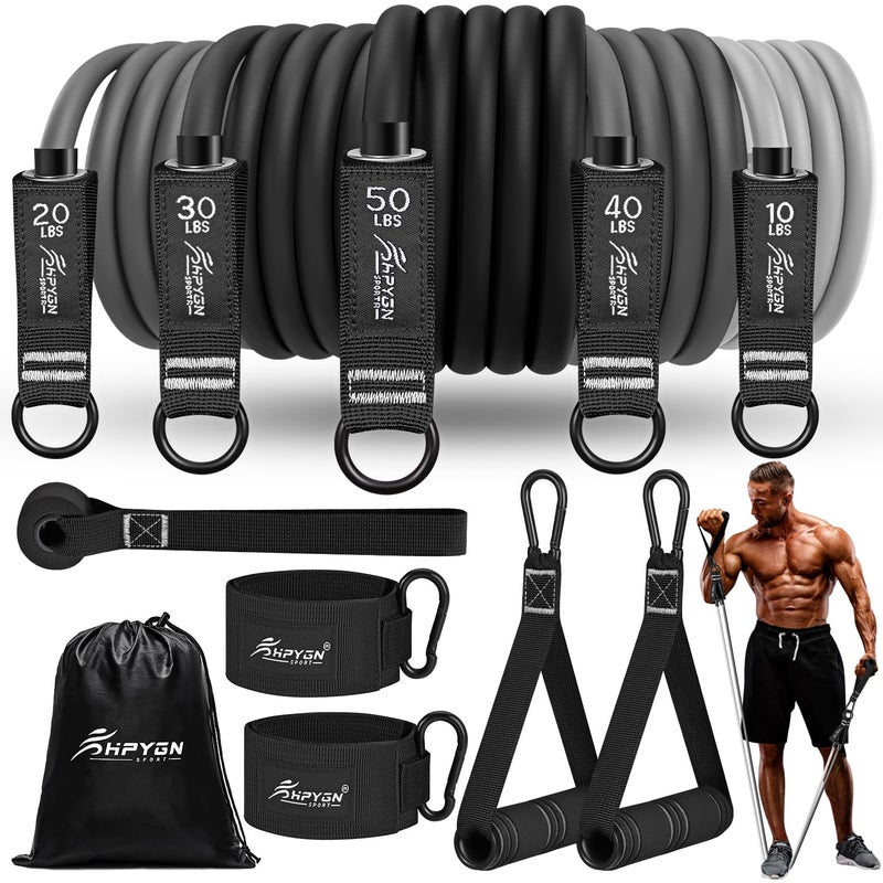 HPYGN Resistance Bands, Exercise Bands for Working Out, Workout Bands Men, Fitness Band with Handle, Door Anchor, Home Gym Equipment for Musle Training, Physical Therapy, Strength Training, Shape Body - Image 1