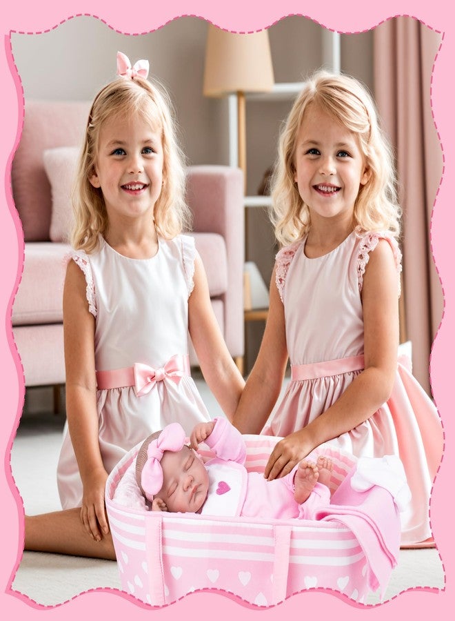 Aori 9 Pcs Reborn Baby Dolls Clothes Set with Pink Bassinet for 17-22 Inch Baby Doll, Carrier Bed and Baby Doll Clothes Outfit Accessories fit Newborn Baby Girl - Image 3