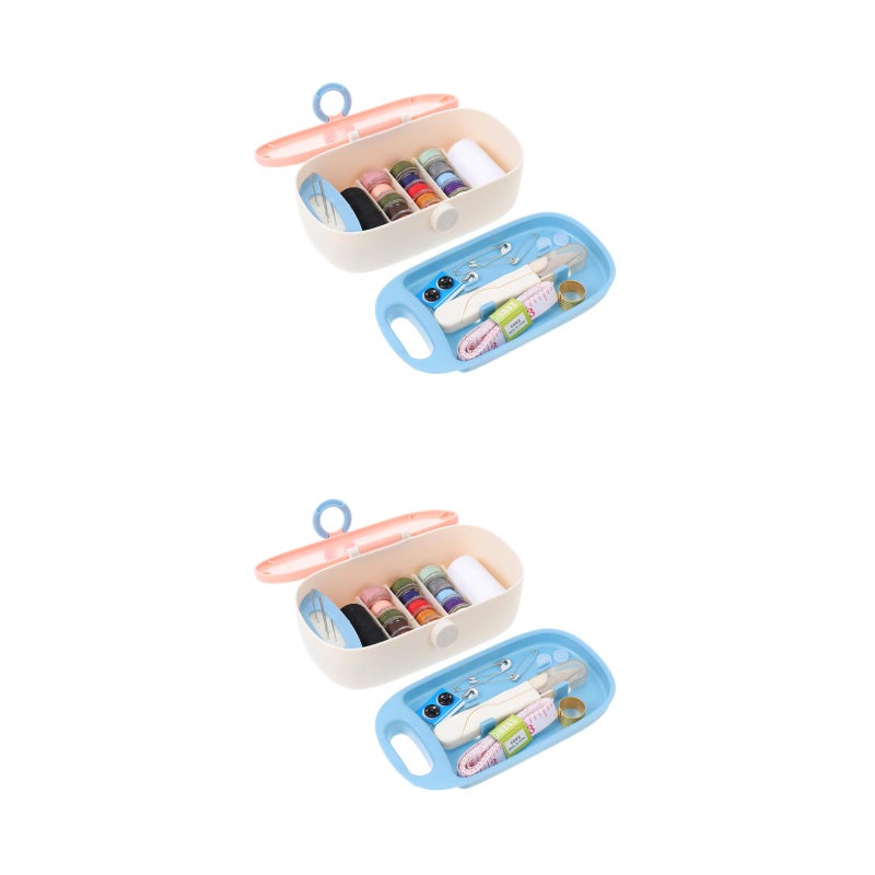 2pcs Portable Sewing Needlework Box Stitching Tool Box for Home ( ) - Image 1