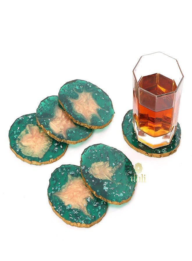 DULI Set of 6 Premium Resin Coasters Tea,Coffee Coasters, Resin Coaster Set, Tea Coasters, Chai Coasters, Oval Coasters (10 * 8 cm) (MCDRCS6-GreenMetallicFlakes) - Image 5
