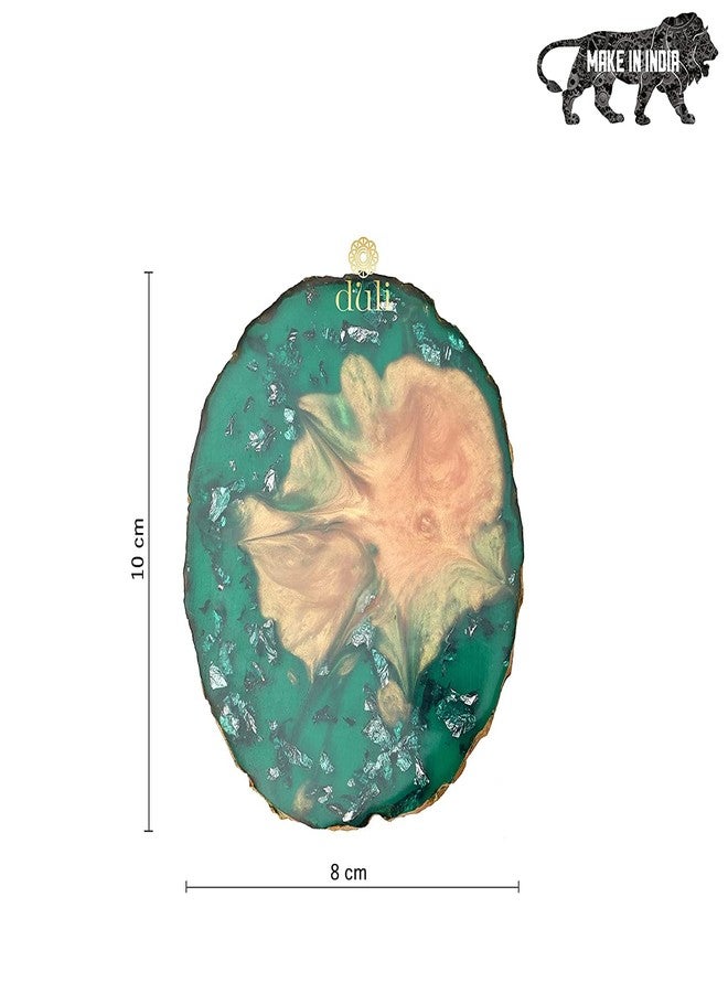 DULI Set of 6 Premium Resin Coasters Tea,Coffee Coasters, Resin Coaster Set, Tea Coasters, Chai Coasters, Oval Coasters (10 * 8 cm) (MCDRCS6-GreenMetallicFlakes) - Image 4