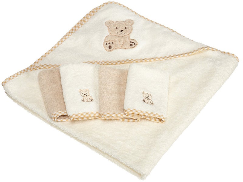 Spasilk Spasilk Hooded Bath Towel with 4 Washcloths for Newborn Boys and Girls Soft Terry Baby Towel and Washcloths Bath Essentials Ideal Brown Bear