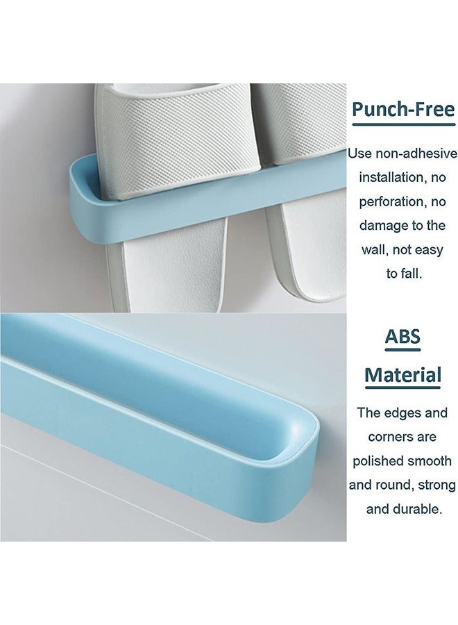 2 Pcs Wall Mounted Slippers Rack Organizer, Bathroom Waterproof ABS Storage Hanging Shoe Holders for Door, MultiFunction Slippers Hanger Shoe Rack (Pink+Blue)  - Image 4