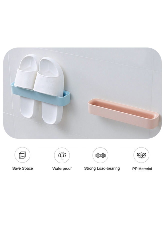 2 Pcs Wall Mounted Slippers Rack Organizer, Bathroom Waterproof ABS Storage Hanging Shoe Holders for Door, MultiFunction Slippers Hanger Shoe Rack (Pink+Blue)  - Image 3
