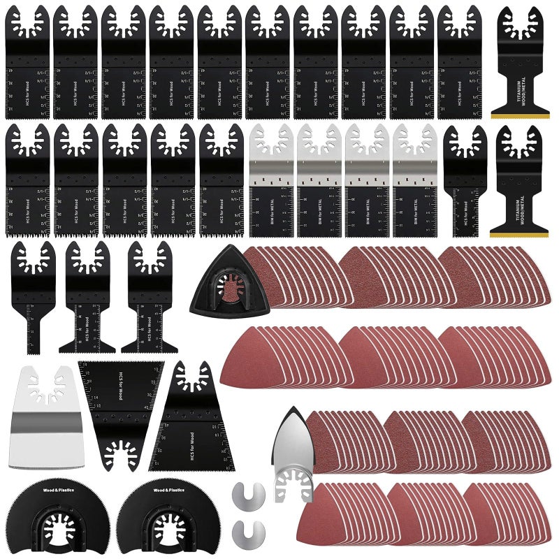 OTUCO 154 Pack Oscillating Saw Blades, Wood Metal Cutting Multitool Bi-Metal Blades Quick Release Tool Blades Kits Fit for Dewalt, Makita, Ryobi, Rockwell with Sanding Paper - Image 1