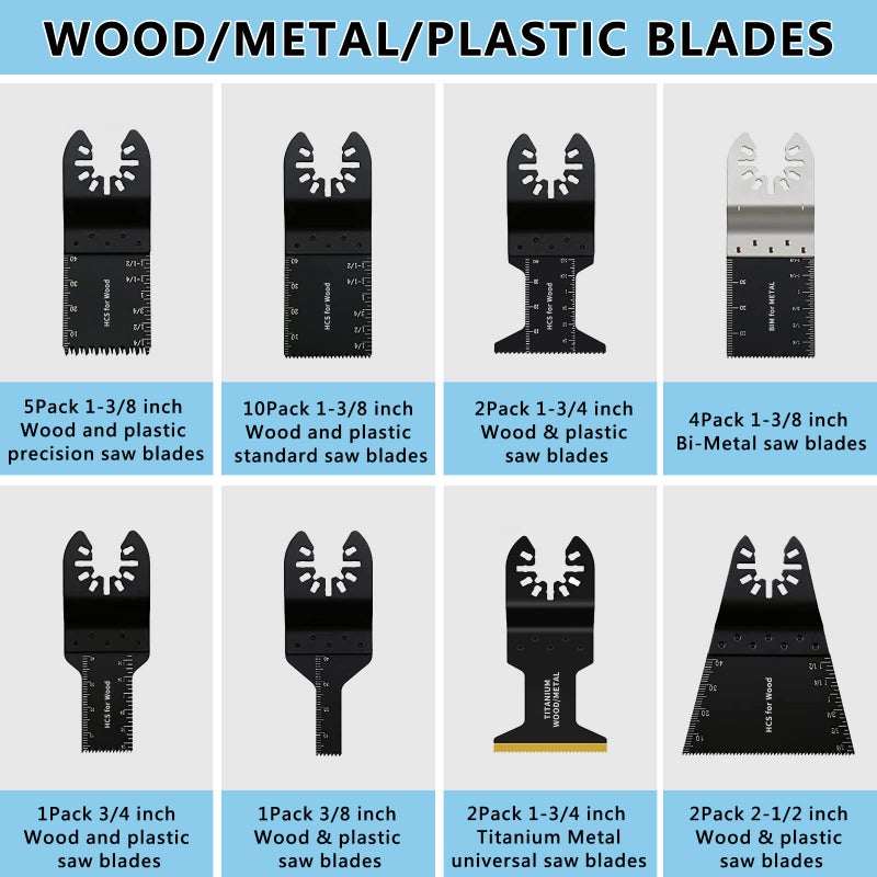 OTUCO 154 Pack Oscillating Saw Blades, Wood Metal Cutting Multitool Bi-Metal Blades Quick Release Tool Blades Kits Fit for Dewalt, Makita, Ryobi, Rockwell with Sanding Paper - Image 3