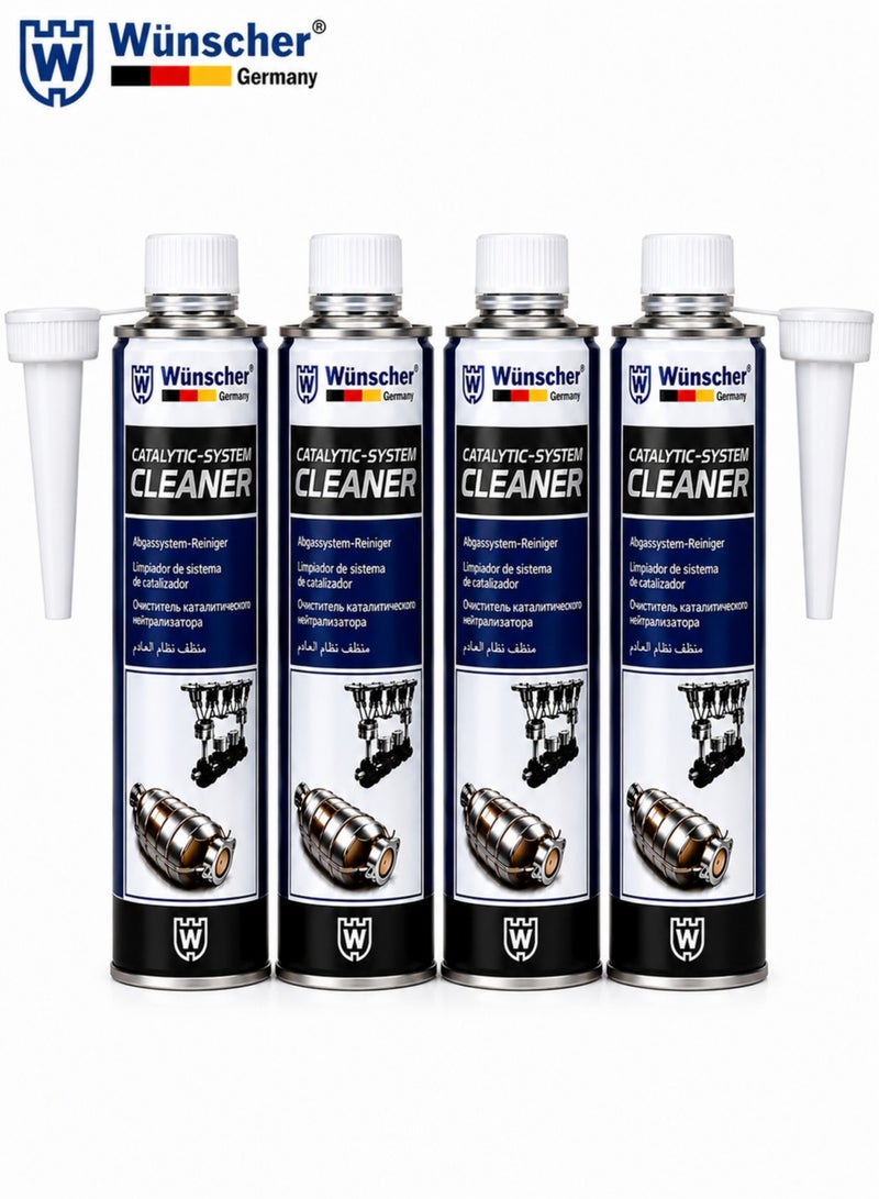 Wunscher W-7722 Catalytic System Cleaner 300ML x 4PCS, 1200ML Petrol & Diesel Fuel Additive, Catalytic Converter DPF Injection Exhaust Cleaner, Carbon Soot Deposit Remover, Engine Maintenance Treatment - Image 1