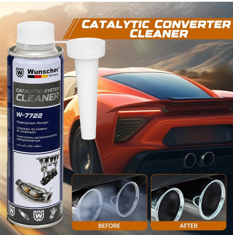 Wunscher W-7722 Catalytic System Cleaner 300ML x 4PCS, 1200ML Petrol & Diesel Fuel Additive, Catalytic Converter DPF Injection Exhaust Cleaner, Carbon Soot Deposit Remover, Engine Maintenance Treatment - Image 4
