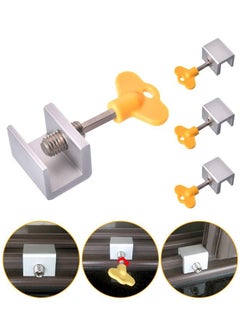 4-Piece Sliding Window Locks Adjustable Security Window Lock, Childproof Safety Window Lock Clamps for Vertical Horizontal Slide Door Windows Silver/Yellow