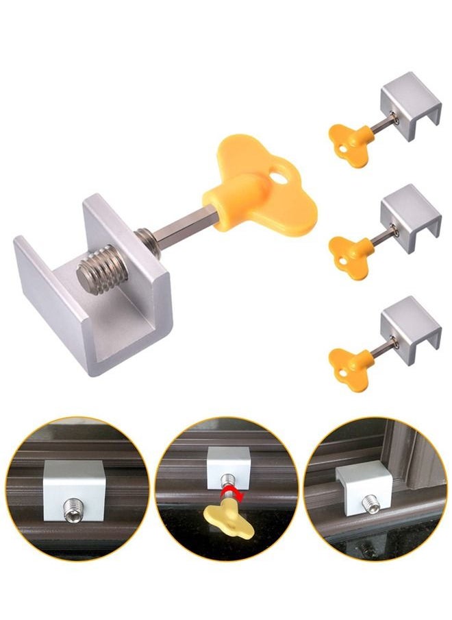 Ant - 4-Piece Sliding Window Locks Adjustable Security Window Lock, Childproof Safety Window Lock Clamps for Vertical Horizontal Slide Door Windows Silver/Yellow - Image 1