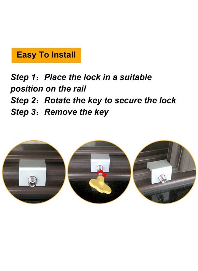 Ant - 4-Piece Sliding Window Locks Adjustable Security Window Lock, Childproof Safety Window Lock Clamps for Vertical Horizontal Slide Door Windows Silver/Yellow - Image 1