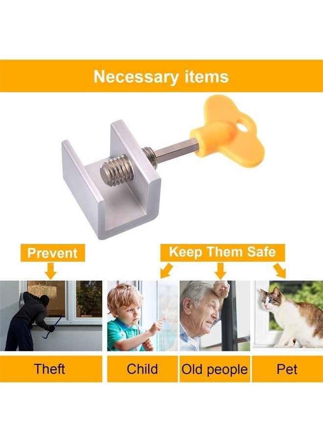 Ant - 4-Piece Sliding Window Locks Adjustable Security Window Lock, Childproof Safety Window Lock Clamps for Vertical Horizontal Slide Door Windows Silver/Yellow - Image 1
