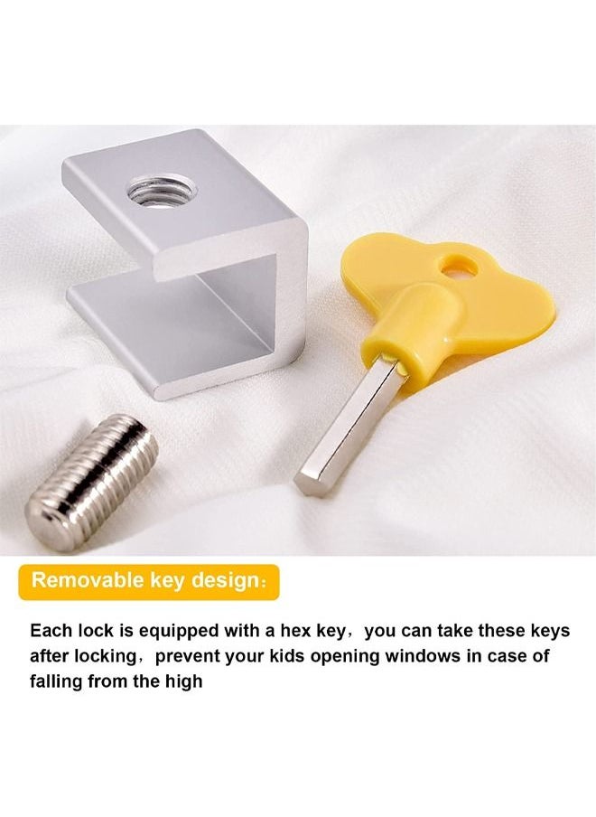 Ant - 4-Piece Sliding Window Locks Adjustable Security Window Lock, Childproof Safety Window Lock Clamps for Vertical Horizontal Slide Door Windows Silver/Yellow - Image 1