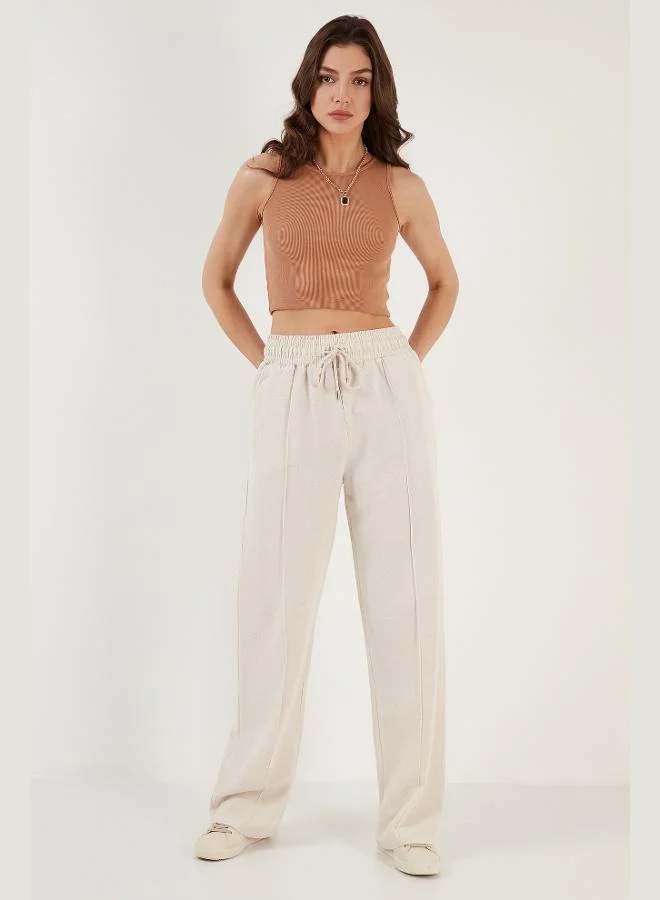 ليلا بنطلون رياضي نسائي واسع الساق بخصر عالٍ من مزيج القطن والكتان من ليلا