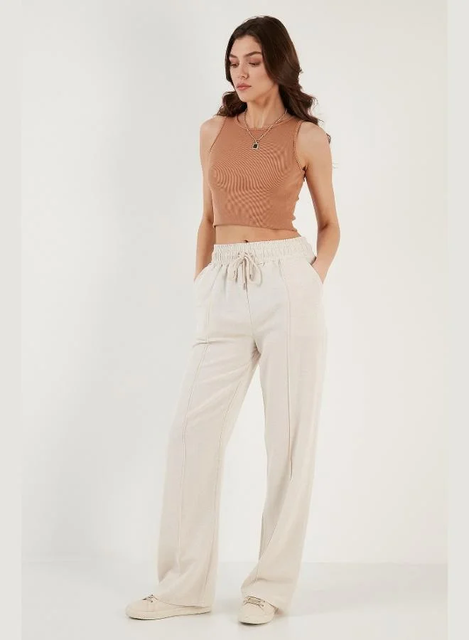 ليلا بنطلون رياضي نسائي واسع الساق بخصر عالٍ من مزيج القطن والكتان من ليلا