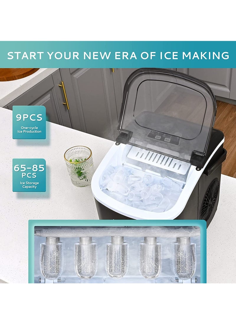 Raxoom Ice Cube Maker Machine Making Bullet Ice Cubes 33 lbs/24 hrs, With Handle and Automatic Cleaning Function, Countertop with Ice Scoop for Home Kitchen, Bars, Coffee Tea Shops (Plastic)  - Image 2