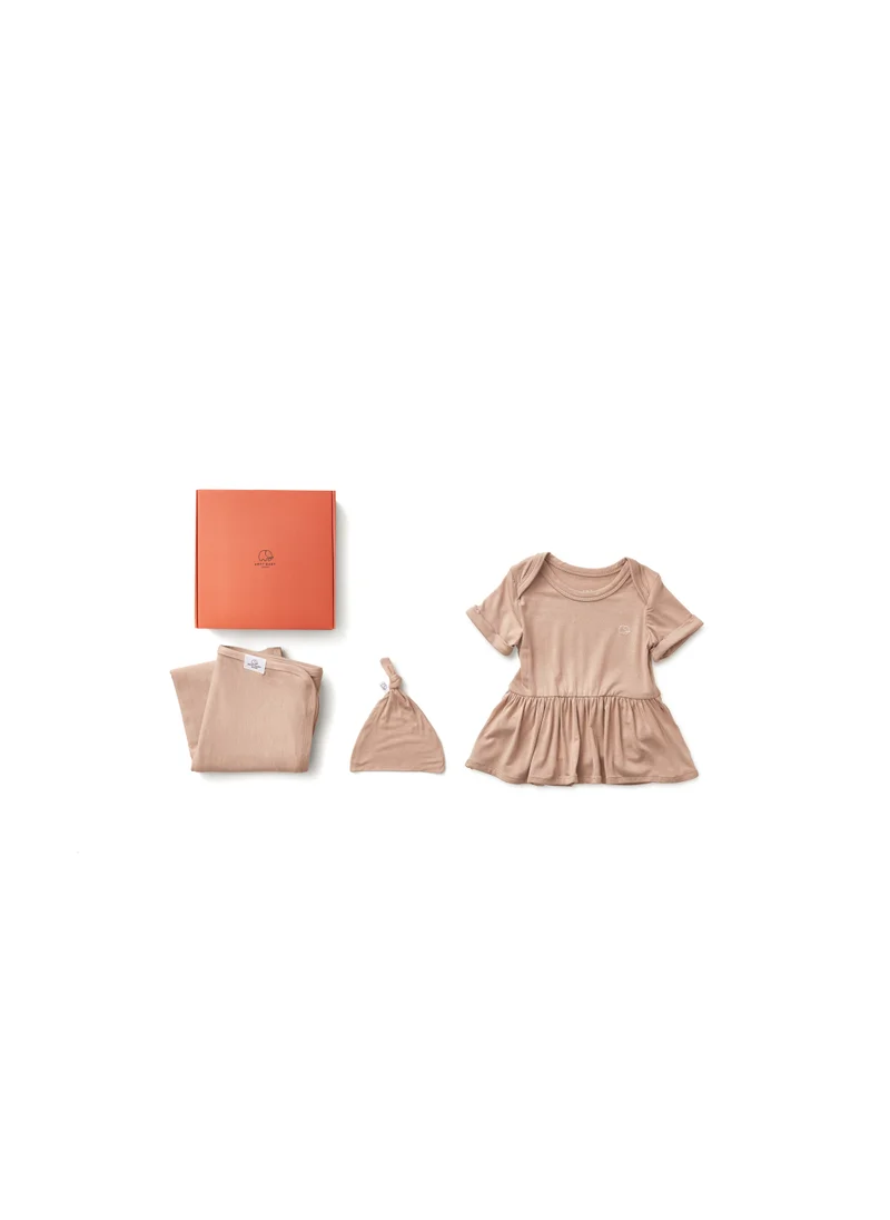 أنفي بيبي Anvi Baby Bamboo Onesie Dress New Born Gift Set- Girls Mocha