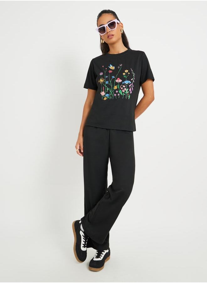 Take Two Take Two Floral Printed Short Sleeve T-Shirt and Joggers Co-Ords  - Image 2