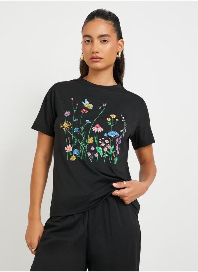 Take Two Take Two Floral Printed Short Sleeve T-Shirt and Joggers Co-Ords  - Image 3