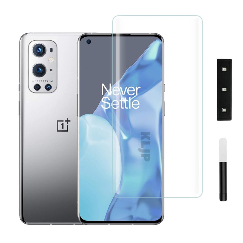 KLJP HD+ UV Tempered Glass Screen Protector Guard Compatible For Oneplus 9 Pro (Pack of 1) Full Adhesive UV Curved Case Friendly HD+ Clarity - Image 1