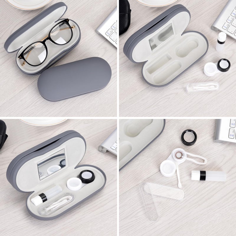 Muf 2 in 1 Contact Lens Case and Glasses Case, Double Sided Design with Mirror, Portable Travel Kit with Tweezer, Remover and Solution Bottle, Grey - Image 5