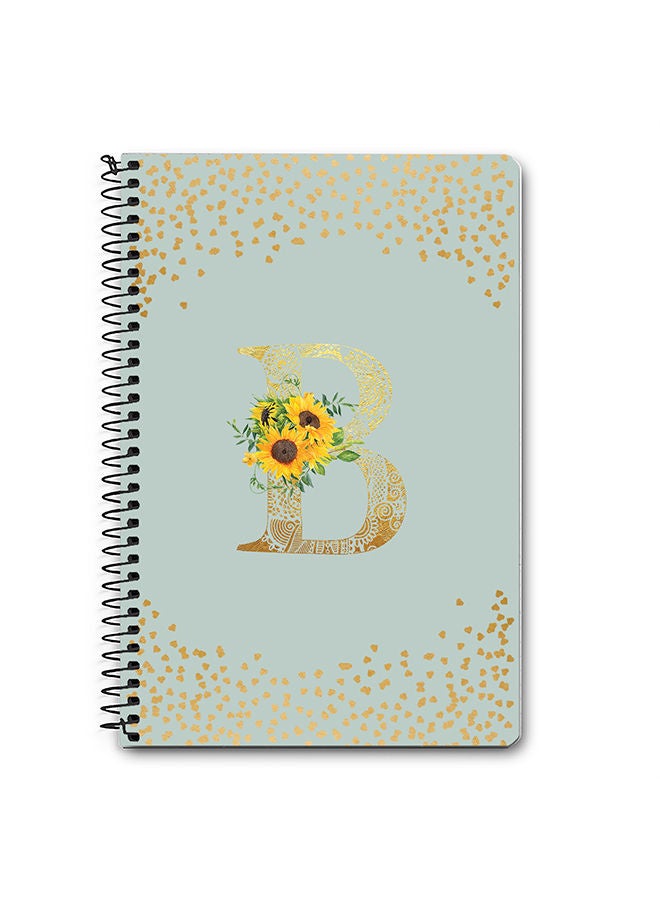 Stylizedd Designer A5 Spiral Notebook Memo Notepad Journal - Custom Monogram Initial Letter Mandala Floral Pattern Alphabet - B - Light Grey  - Image 1