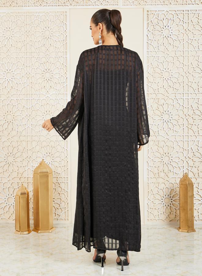 Styli Halter Neck Jumpsuit and Check Sheer Abaya Set  - Image 5